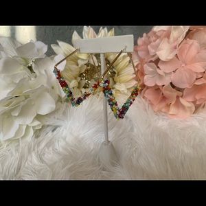 Gold Multi Colored Beaded Square Hoops